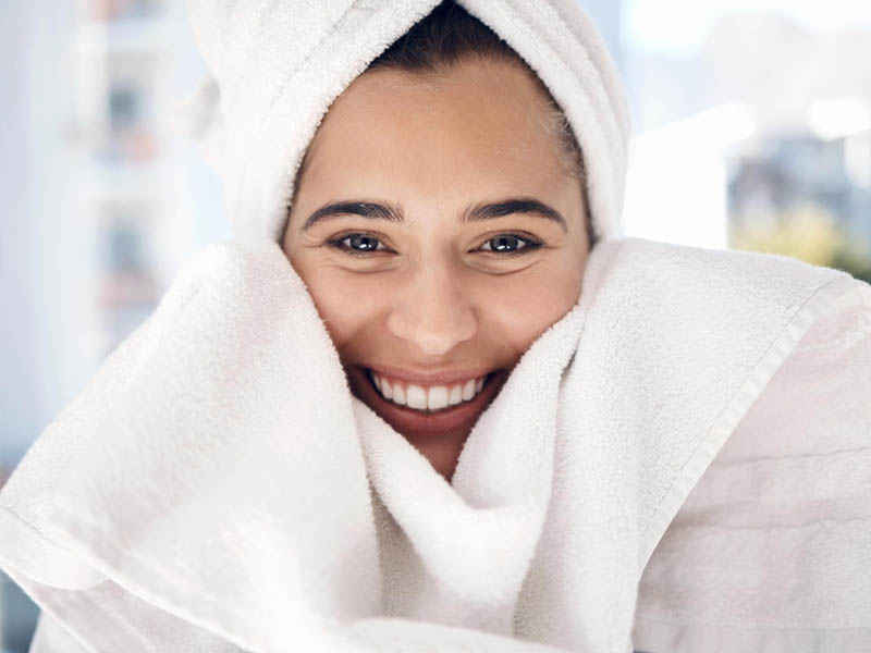 A woman with white towel
