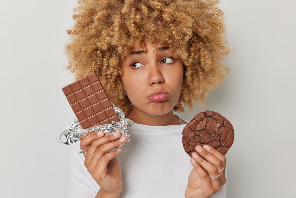 A Sad Woman Holding Chocolate